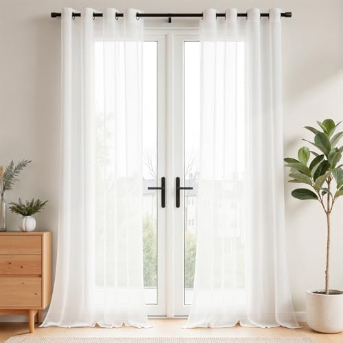 Vangao Gardinen mit Ösen Voile für Wohnzimmer 2er Set H245xB140cm Weiß