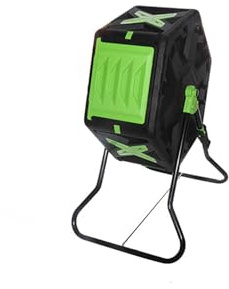 Cubo de compostaje de doble cámara, compostador de jardín estilo americano con tapa abatible y puertas de acceso grandes (capacidad de 450 L) (A)