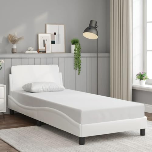 Teenpull Modernes Kunstleder Bettgestell Dover Weiß 80x200 cm, gepolstertes Plattform Bett mit Lattenrost und Kopfteil für erholsamen Schlaf im Schlafzimmer