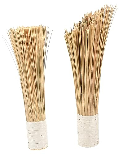 LOEFLIFA Bamboo Wok Brush Set 2pcs Multi-use Cookware Cleaning Brush for Wok and Kitchen Natural Bamboo Material Stiff Bristles Essential Kitchen Supplies for Home and Restaurant
