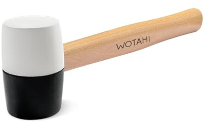 WOTAHI 8 Oz. (227 g) Rubber Mallet Hammer with White and Black Double-Faced Soft Head, Hardwood Handle Small Hammer for Woodworking, Flooring, and Tile