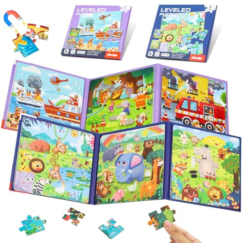 Juego Puzzle Magnetico para Niños 3 4 5 Años, 2 Set Juguetes Magnético Rompecabezas, Puzzles Infantiles con Tema Forestal y Bomberos, Juguetes Educativos de Viaje, Regalos de Navida