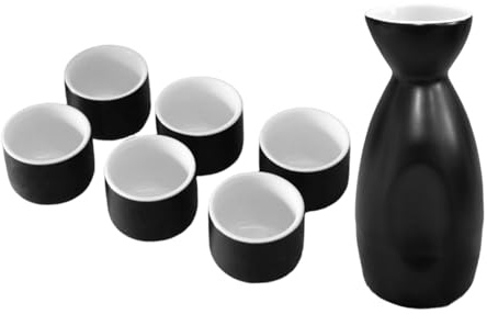 ABOOFAN Set de copa de vino jarra de sake japonesa taza japonesa de sake caliente taza de saki japones japoneses de vino Decanter cerámica Negro