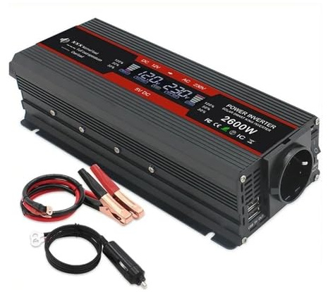 Convertitore Inverter Potenza Da 1500W/2000W/2600W Con Display LCD Da CC 12V A CA 220V Solare 2 USB Trasformatore Auto Presa UE In Onda Sinusoidale Modificata Invertitore(12V 220V 2000W)