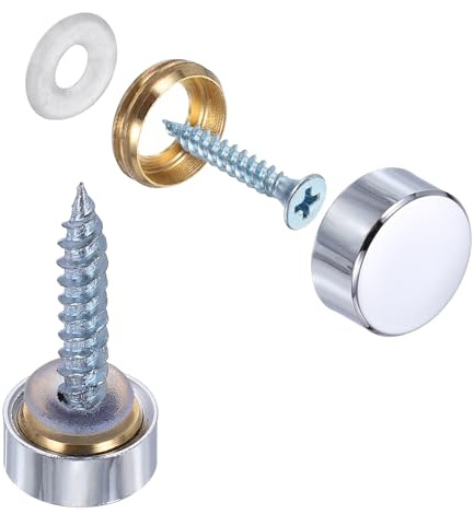 sourcing map 6Pcs Screw Covers Caps, Brass Flat Mirror Screws Decorative Caps Cover Nail Fasteners for Sign Advertising Hardware Construction, 12mm Diameter, Polished Silver