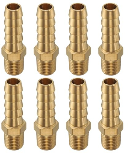 QUARKZMAN 8 Pezzi Raccordo A Spina in Ottone 1/8 NPT Maschio Torretta | A 5/16 ID Tubo, Per Collegamento Diretto, Costruzione Durevole, Filettato