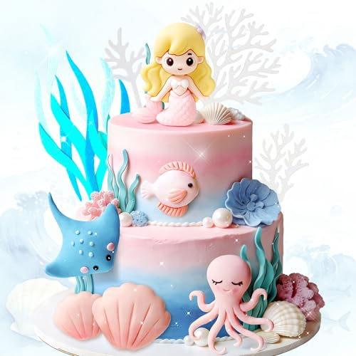 Under the Sea Ocean Birthday Cake Decorations Sea Party Favor Supplies | for Ocean Theme Shower Birthday Party