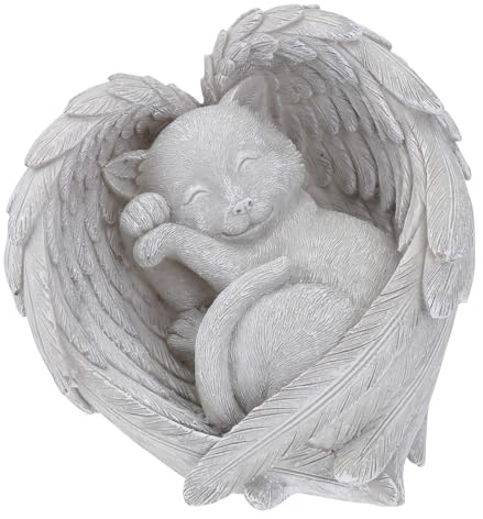 POPETPOP Pierre Tombale pour Chat en Résine Sculpture d'ange, Stèle Commémorative pour Animaux de Compagnie, Décoration Extérieure de Jardin, Souvenir Funéraire Réaliste, 1 Pièce