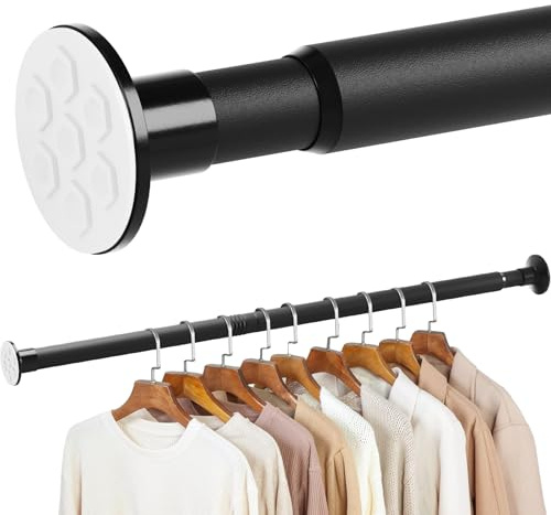 No Drilling Closet Rod, 27.5-82 Inches Hanging Closet Rod for Clothes, Closet Bar & Pole Heavy-duty, Closet Rods for Hanging Clothes For Closet Wardrobes Bathroom Laundry RV Curtains, Black