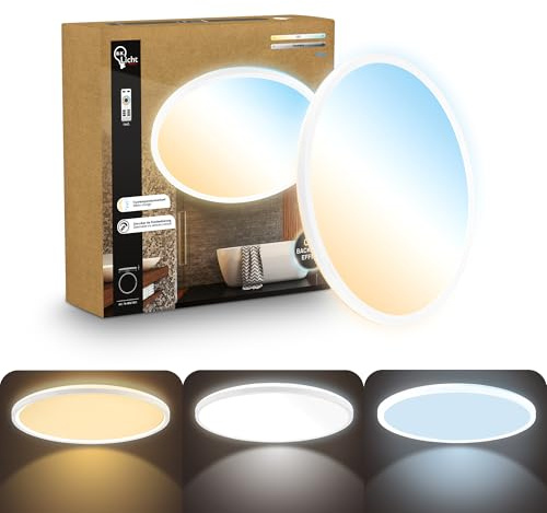 B.K.Licht - Pannello LED piatto con telecomando, dimmerabile, illuminazione indiretta, CCT regolabile da bianco caldo a luce diurna, IP44, plafoniera bagno, cucina, lampada soffito, 42 x 3 cm, bianco