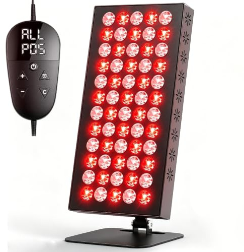 Fouvin Rotlichtlampe 660nm & 850nm, Red Light Therapy Panel 50W mit 60 LEDs | Rotlichtlampe 660nm & 850nm: Red Light Therapy & Infrarotlampe für Gesicht und Körper mit Timer und 5 Helligkeitsstufen.