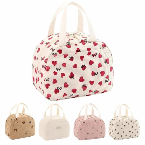 KINHARD Lunch Tasche 6,5L, Lunchbox Tasche mit Herz- und Schleifenmuster | Wiederverwendbarer Kühltasche Klein für Lunch, Tragbarer Thermotasche Klein für Schule, Büro, Camping