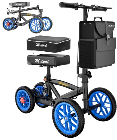 Matinal All Terrain Faltbarer Knie Roller, 28 cm Vorderrad,33cm Knieschoner | 136 kg Tragkraft Stabiler Knie Roller, Abnehmbarer Tasche, Alternative zur Krücke für die Genesung des Sprunggelenks