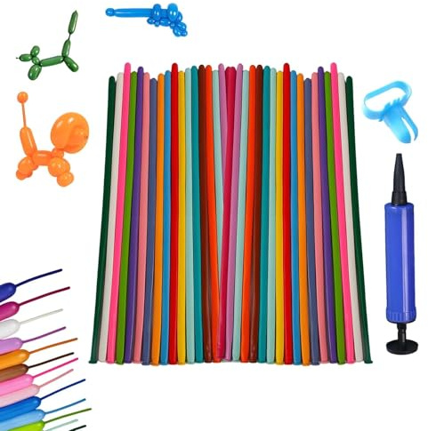 Modelling Balloon Kit, 102 Pcs Long Twisting Balloons for Animal Making, Multicolour, with Pump and Knotter, for Ages 15+