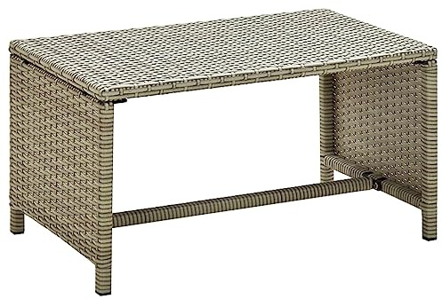 QJBSAVVA Poly Rattan Couchtisch Beige 70 x 40 x 38 cm - Stabiler Gartentisch mit Stahlrahmen für Draußen, Beistelltisch für Garten, Terrasse und Balkon, Loungetisch Rechteckig