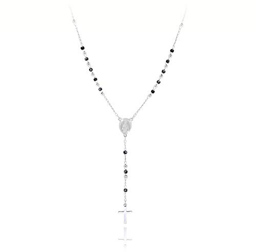 SAGA GIOIELLI® Collar rosario con perlas negras y plata de acero inoxidable, perlas, acero inoxidable, Perlas