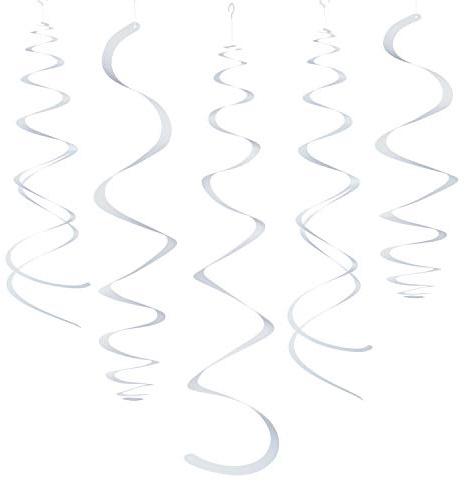 White Party Hanging Swirl Decorations Plastic Streamer for Ceiling, Pack of 28