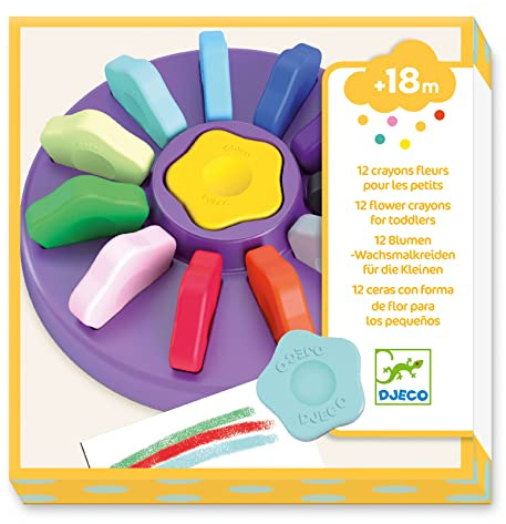 DJECO Farben für Kinder 12 in Blumenform (39005), mehrfarbig, 1 Stück