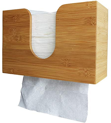 Sooyee Paper Towel Dispenser Wall Mount,Bamboo Trifold Paper Towel Dispenser Countertop,Paper Towel Holder for Bathroom,Kitchen, Office,Toilet
