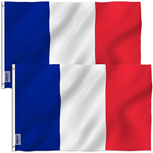 Anley Confezione da 2 Fly Breeze 3x5 Piedi Bandiera Francia - Colore vivido e Resistente allo sbiadimento UV - Intestazione di Tela e Doppia Cucitura - Bandiere Nazionali francesi Poliestere