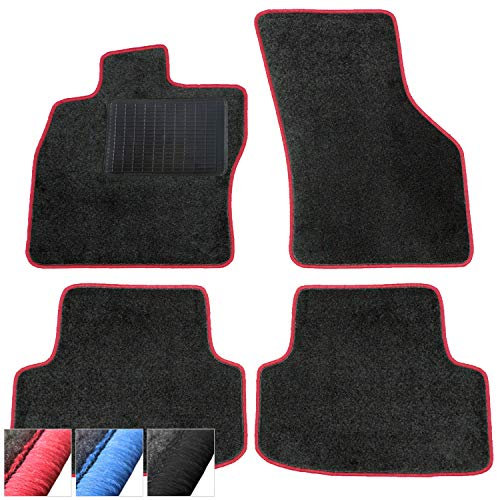 moto-MOLTICO Fußmatten Auto - Velours Autoteppiche passend für Daewoo Tico (1996-2001) - 4-teiliges Set - Schwarze Automatten mit Roten Ziernähten