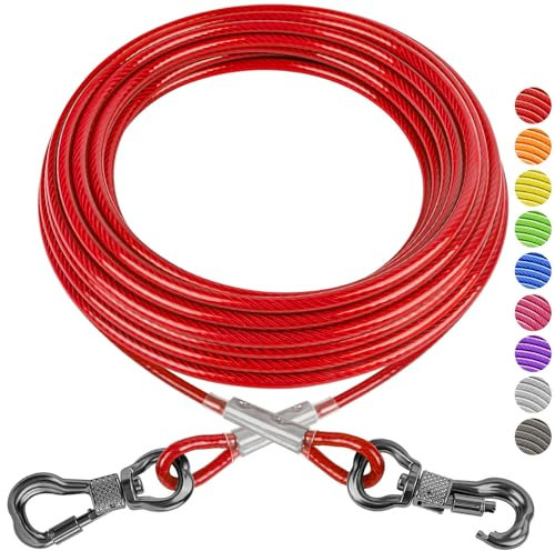 XiaZ Cable de amarre para perros, cadenas de perro resistentes para exteriores con gancho bloqueable, cables de corredor de mascotas para patio, correa de línea de perro para perros pequeños, medianos