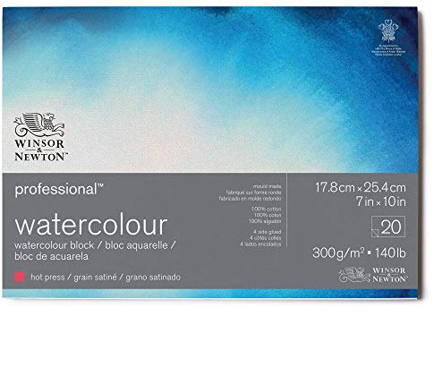 WINSOR & NEWTON PAPIER AQUARELLE PROFESSIONNELLE BLOC COLLÉ 4 CÔTÉS GRAIN SATINE 300G 17,8X25,4CM 20 FEUILLES