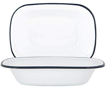 Argon Tableware 25.5cm Enamel Pie Dish - Navy Rim - Pack of 2 - Dishwasher Safe Pie Dishes Enamel Cookware Oblong Pie Dish Oven Tray Bakeware Pastry Casserole Roasting Tin