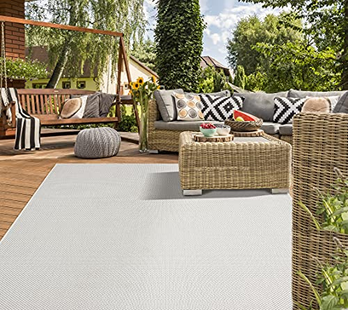 Mia's Teppiche Lara - Alfombra Robusta para Exteriores, Resistente a la Intemperie y a los Rayos UV, para Balcones, terrazas e invernaderos, Tejido Plano, Crema D1, 80 x 200 cm