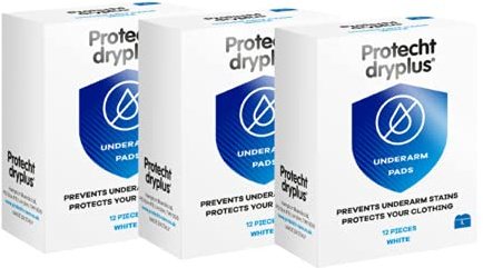 Protecht DryPlus Underarm Pads, Anti Sweat Pads, Invisible, Comfortable, Super Absorbent self Adhesive Pads to Keep Underarm Dry, Single use for Men and Women, 12S, Large - Pack of 3 White