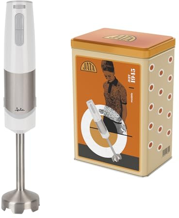 Jata JEBT1945 Batidora de Mano 800 W, Doble Cuchilla de Acero Inoxidable, Regulador electrónico de velocidad. Pie de acero inoxidable desmontable, Función Turbo