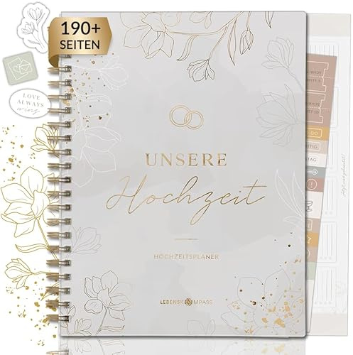 Lebenskompass® Hochzeitsplaner Buch mit praktischen Poster ALWAYS Wedding Planner mit Terminplan, Listen und Tipps für eine perfekte Planung einer Hochzeit - mit Stickern - A5 +