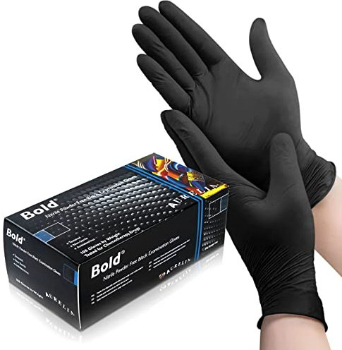 UK BEST BRANDS (100) Black Nitrile Disposable Gloves (Large)- Heavy Duty - Tattooist tattoo mechanic - Latex and Powder Free