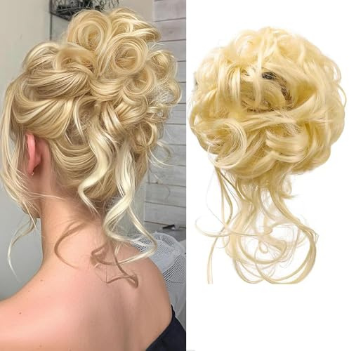 Große Dutt Haarteil, Haargummi Mit Haaren Hochsteckfrisuren | Gelockt Messy Bun Haarteil mit Gummiband für Scrunchies Ponytail Extension for Women Blond