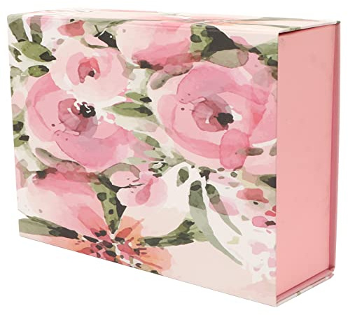 Stor och återanvändbar magnetisk presentask med lock, klassisk form, hopfällbar, presenttillbehör, 26 x 19 x 8 cm (blomstil)