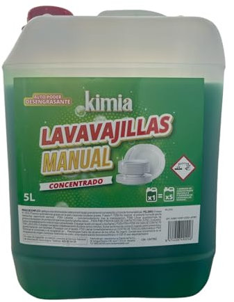 KIMIA - Lavavajillas Manual 5L | Lavavajillas para Hogar | Suave con las Manos | Limpieza Profunda | Elimina Grasa y Residuos | Alta Concentración | Desengrasante Potente