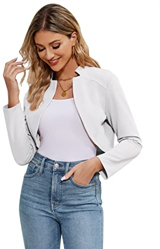 KOJOOIN Bolero para mujer festivo Jäckchen de manga larga, elegante, de punto, cardigan corto, Shrug Top (embalaje reutilizable), Blanco, S