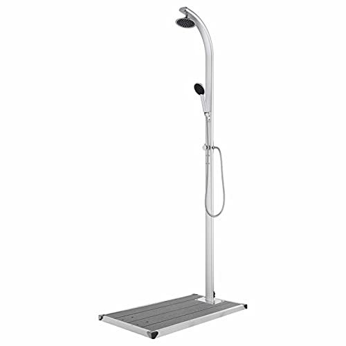 Tidyard Doccia da Giardino,da Esterno,in Acciaio Inox,WPC,220 cm,con Piatto,WPC,Grigio,Doccia da Esterno in Acciaio Inossidabile,con Piatto