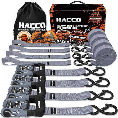 HACCOPLANET 1.6in Heavy Duty Ratchet Tie Down Straps 4PK for UTV Truck
