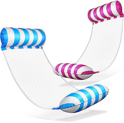 Balinco – Uppblåsbar vattenhängmatta, luftmadrass med 2 luftkammare och nylonnät för pool – Floatie vattenmadrass, relaxstol för vuxna och barn – sommarpooltillbehör (rosa/vit ljusblå/vit)