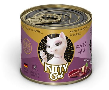 KITTY Cat Paté Fasan & Ente, 6 x 200 g, Nassfutter für Katzen, getreidefreies Katzenfutter mit Taurin, Lachsöl und Grünlippmuschel, Alleinfuttermittel mit hohem Fleischanteil, Made in Germany