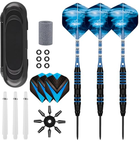 Deetenks 3-pack set med stålspetspilar, 22 gram, pilar, metallspetsar, sats, professionella metalldartpilar med pennvässare, verktygssats, bärväska för darttavla