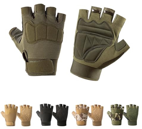 CubePlug Atmungsaktive gepolsterte fingerlose Motorradhandschuhe für Herren, Halbfinger-Handschuhe zum Radfahren, Wandern, Klettern, Outdoor-Sport (Grün, S)