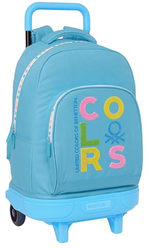 Benetton Spring Großer Rucksack mit Rädern, kompakt, abnehmbar, ideal für Kinder unterschiedlichen Alters, bequem und vielseitig, Qualität und Widerstandsfähigkeit, 33 x 22 x 45 cm, Himmelblau,