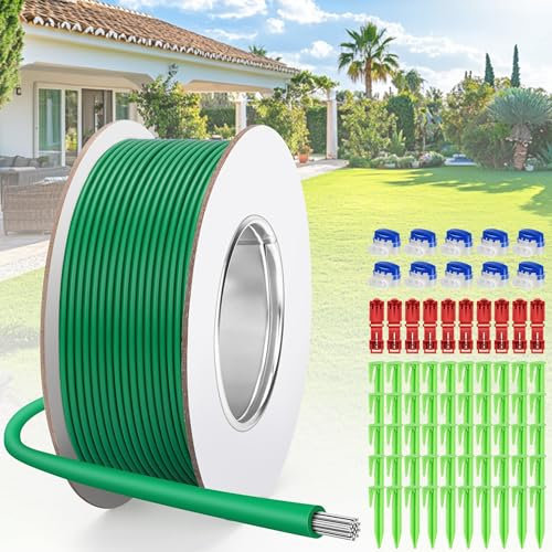 COZCLAM 50m Universal Begrenzungskabel Mähroboter mit 50 Erdspieße + 10 Kabelverbinder + 10 Anschlussklemmen, Rasenroboter Zubehör Set mit Begrenzungsdraht, Kompatibel mit Gardena/Bosch/Worx
