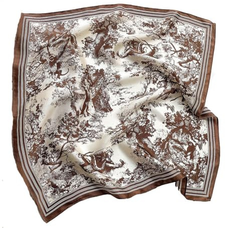 Yurosiay Dam mullbärssilkesscarf – mode tryckt halsduk, elegant huvudduk, mjuk fyrkantig halsduk – 53 x 53 cm marinblå, Kaffe, 53×53cm