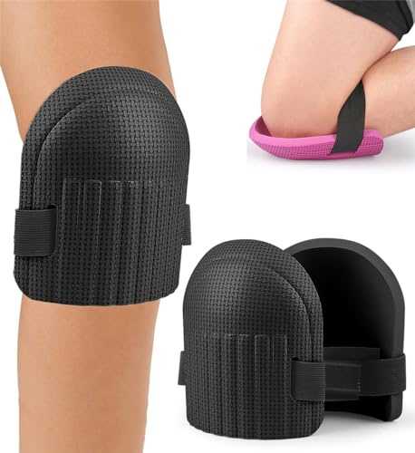 Xemz Gardening Knee Pads, 1 Pair Non-slip EVA Foam Knee Pads with Adjustable Strap, Safety Kneepads Gardening Kneeling Cushions Knee Protector for Construction Work Floor Cleaning Housework (Black)