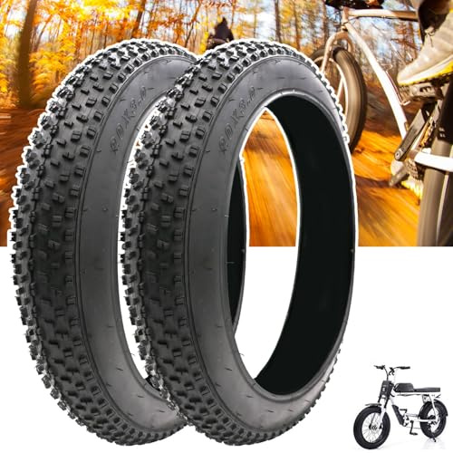 2 pneus Pneu de vélo Fat-Bike, 20/24/26x3.0/4.0, pneus épais Anti-crevaison et élargissants, pneus de vélo de Plage antidérapants et Pliables, kit de Rechange | 30 PSI(20X4.0)