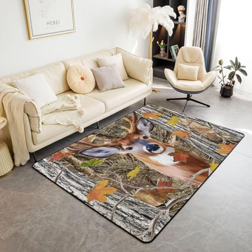 Kind Teppich 120 X 180 cm / 47.24 X 70.86, Schlafzimmer Teppich, 3D Teppiche Wohnzimmer Teppiche Weich rutschfest Teppich Für Wohnzimmer Schlafzimmer Bettvorleger Tier Elch -5S1O2D8