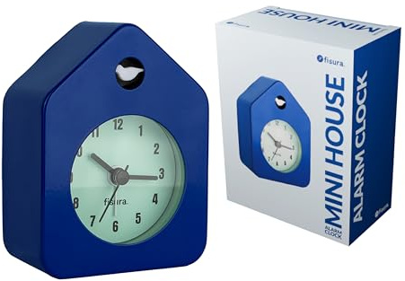 Fisura – Mini väckarklocka blå, analog original, liten ljudinstans. Mått: 9,7 cm x 7,3 cm x 4,5 cm, 1 AA-batteri